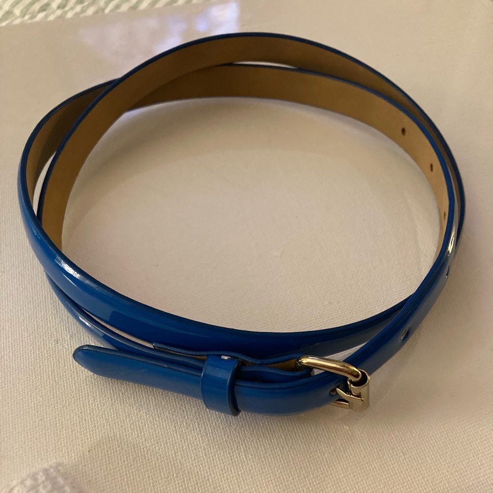New Ann Taylor Blue Skinny Belt | Size Medium approx 39” Tip to Tip Gold Buckle